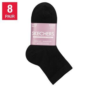 SKECHERS Anklet Socks 8 Pairs Womens Black Moisture Wicking Shoe Size 6-9.5 NWT